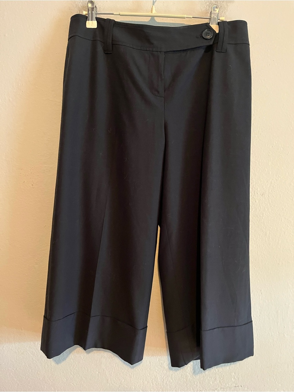 Loft Julie Women’s Black Cuffed Wide Leg Cropped Pants Work Office Size 6